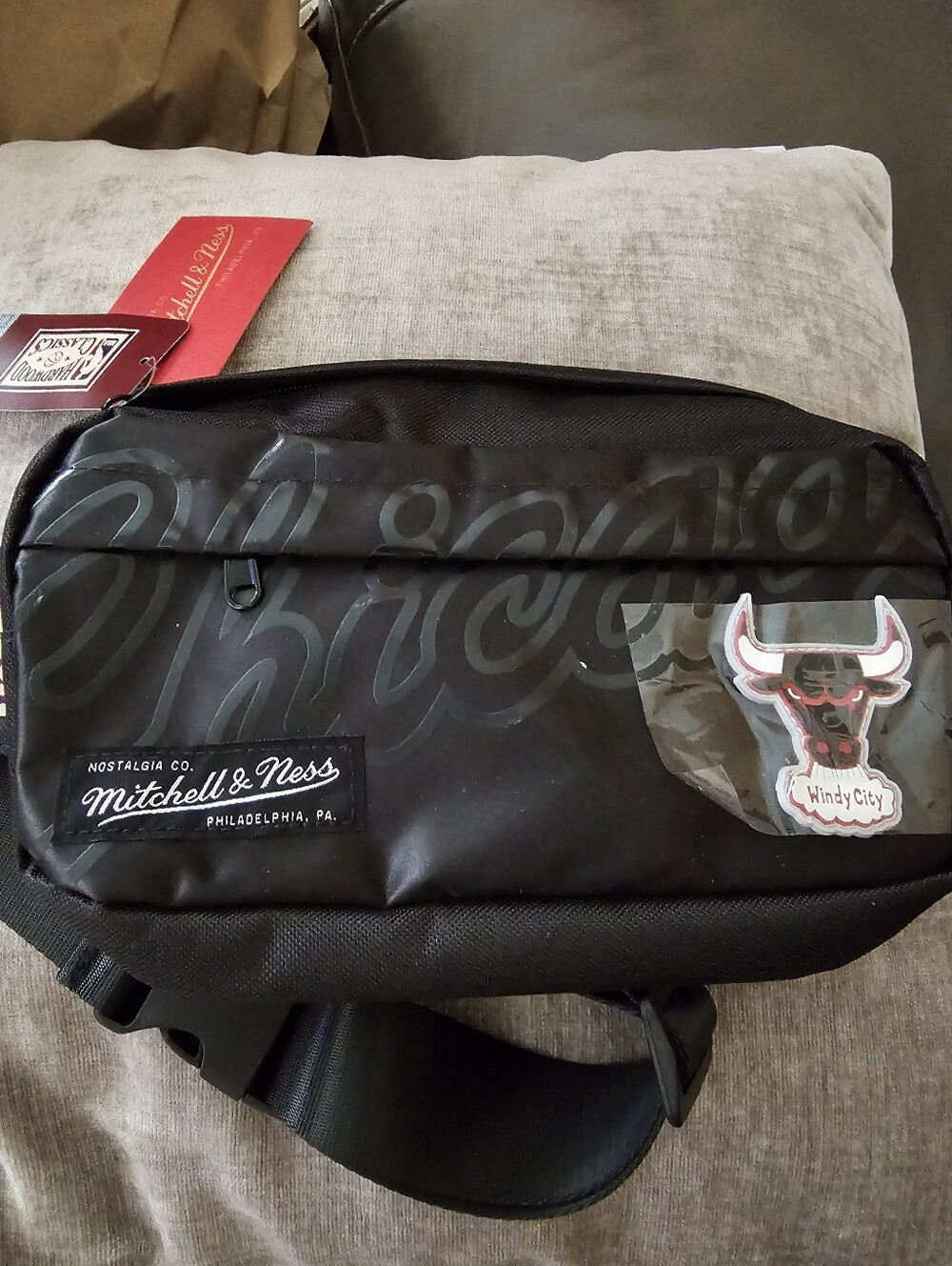 Mitchell & Ness Black Chicago Bulls Waist Pack with Windy City Patch